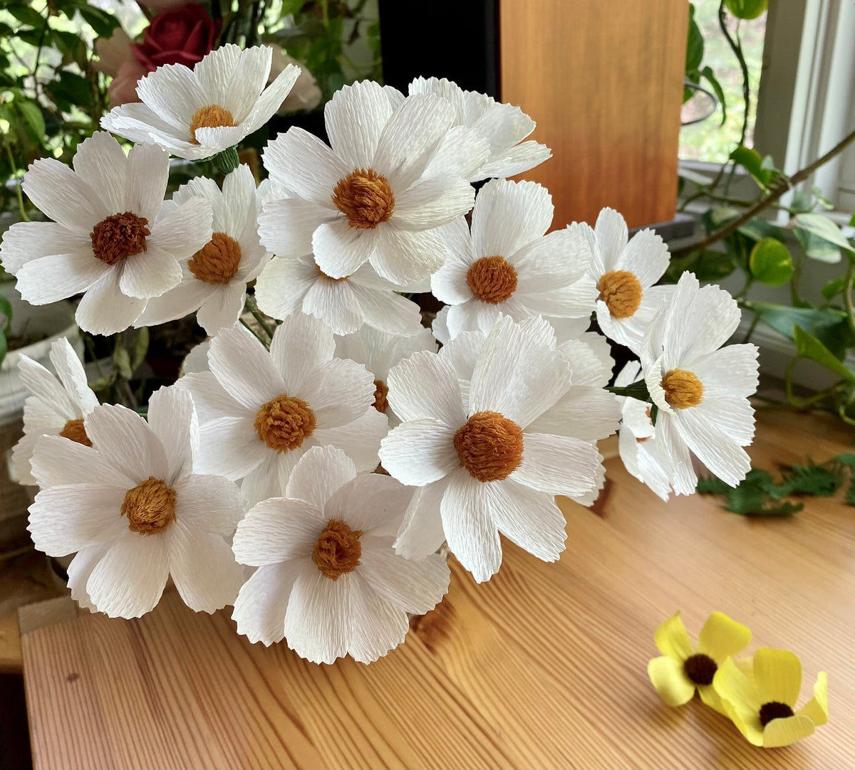 White Cosmos Paper Flowers - Handmade Eco Friendly
