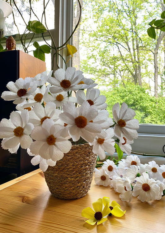 White Cosmos Paper Flowers - Handmade Eco Friendly