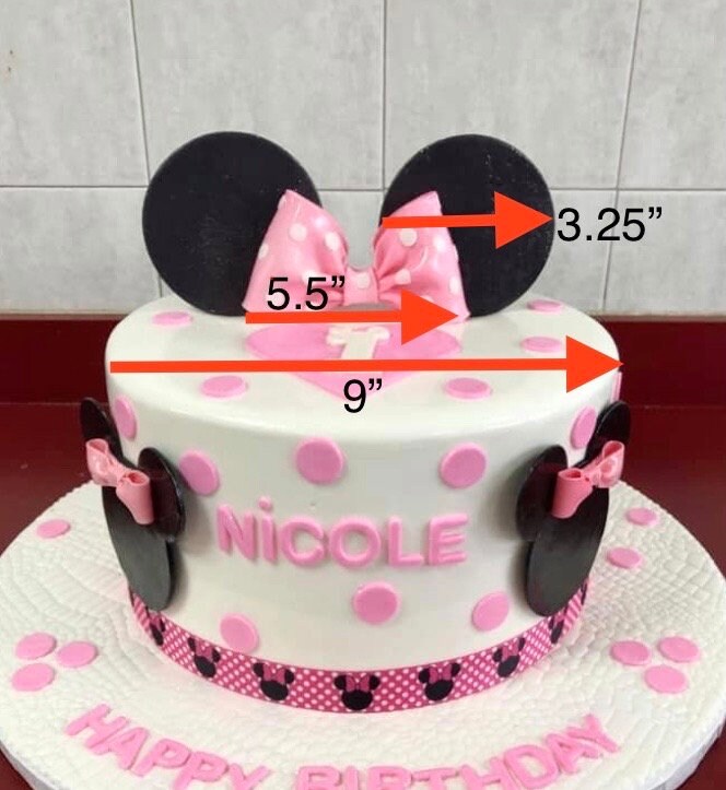 Edible Fondant Minnie Mouse Pink Bow with Polka Dots and Black Ears