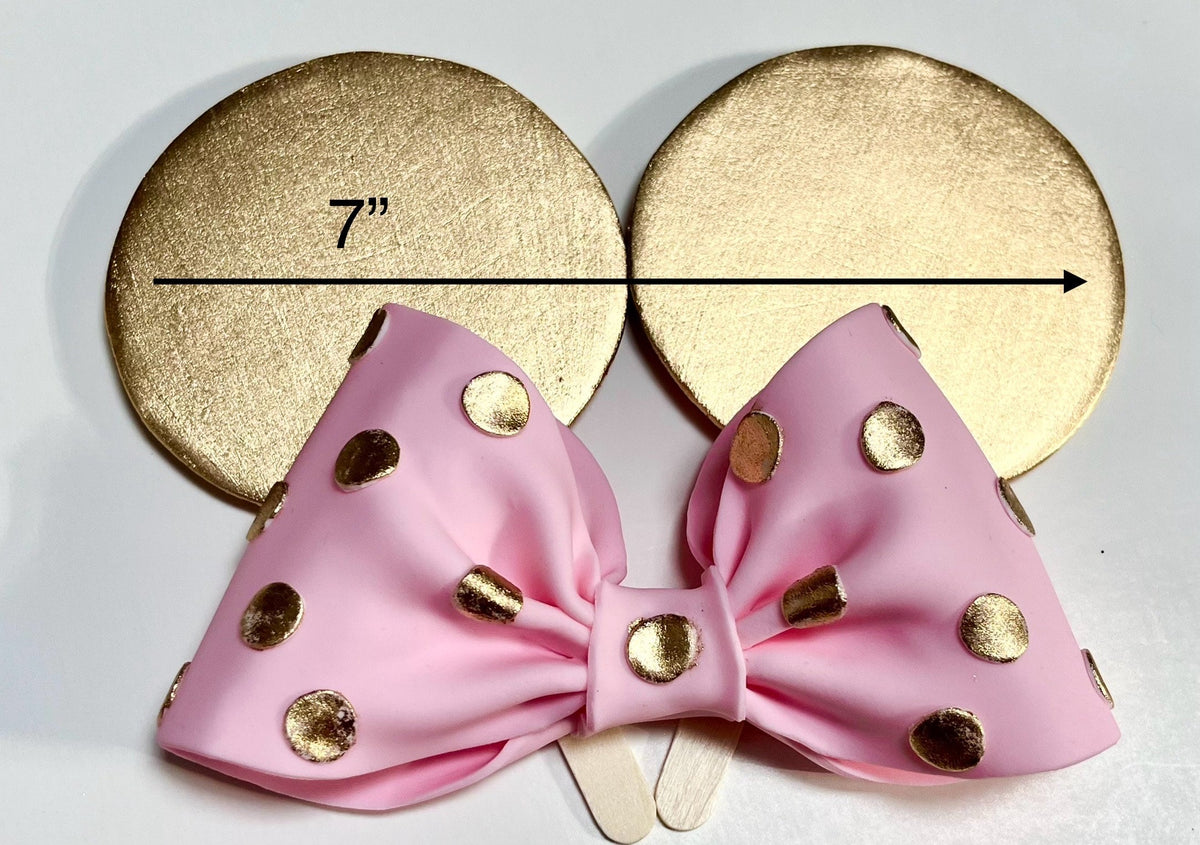 Fondant Minnie Mouse Cake Topper – Gold Ears, Pink Polka Dot Bow