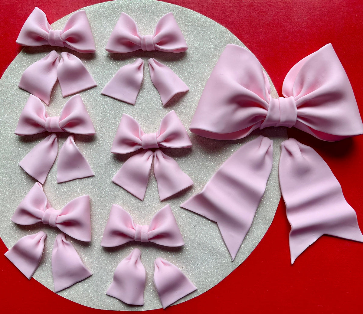 Set of Light Pink Fondant Cupcake bows