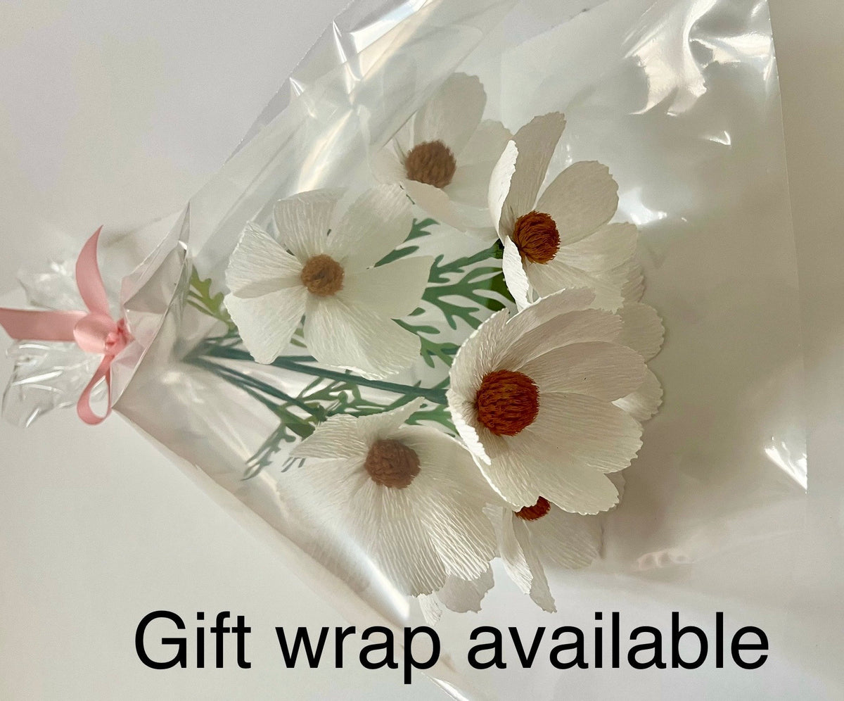 White Cosmos Paper Flowers - Handmade Eco Friendly