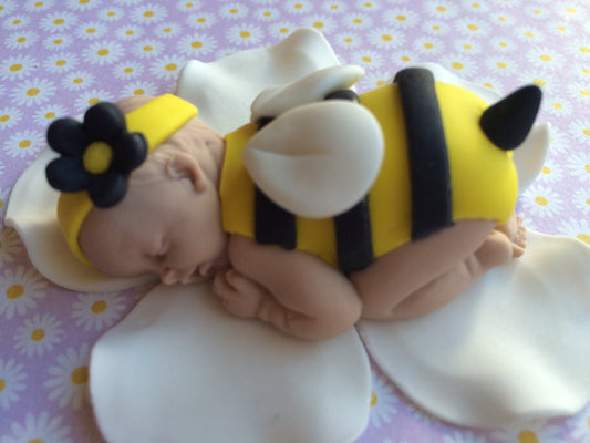 Fondant Bumble Bee Baby Girl Cake Topper