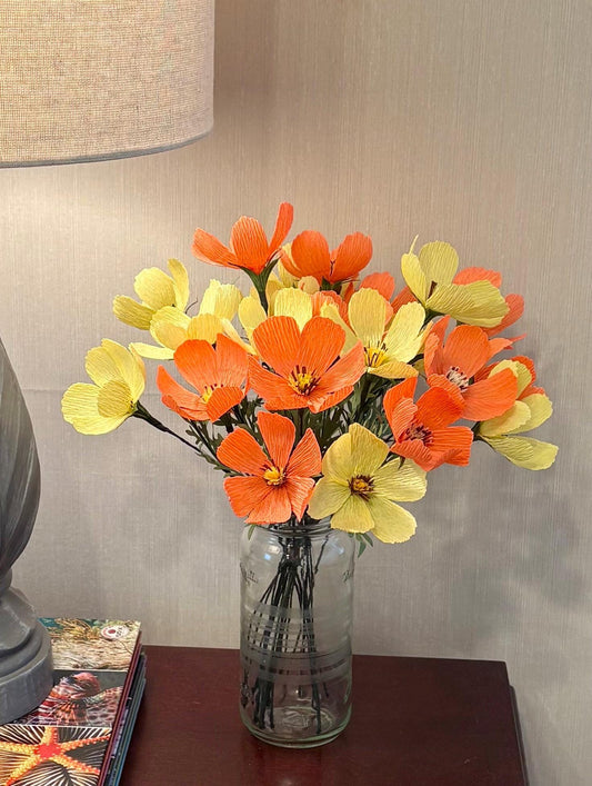 Autumn flowers - Yellow and Orange Cosmos Paper Flowers - Handmade Eco Friendly