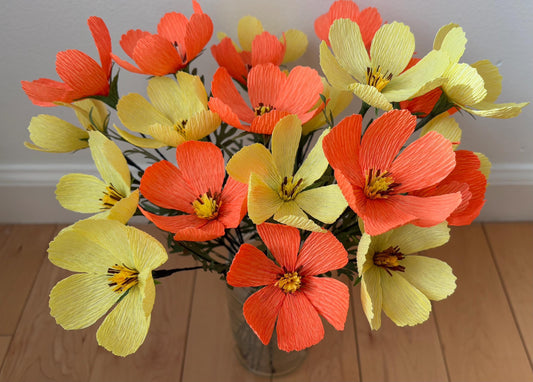 Autumn flowers - Yellow and Orange Cosmos Paper Flowers - Handmade Eco Friendly