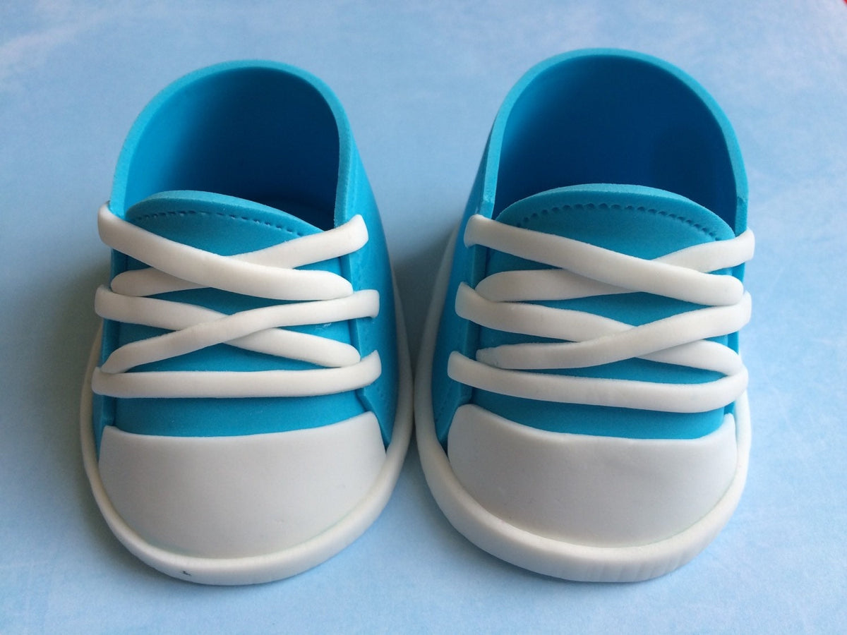 Blue converse baby shoes gum paste fondant for baby shower, birthday, cake topper