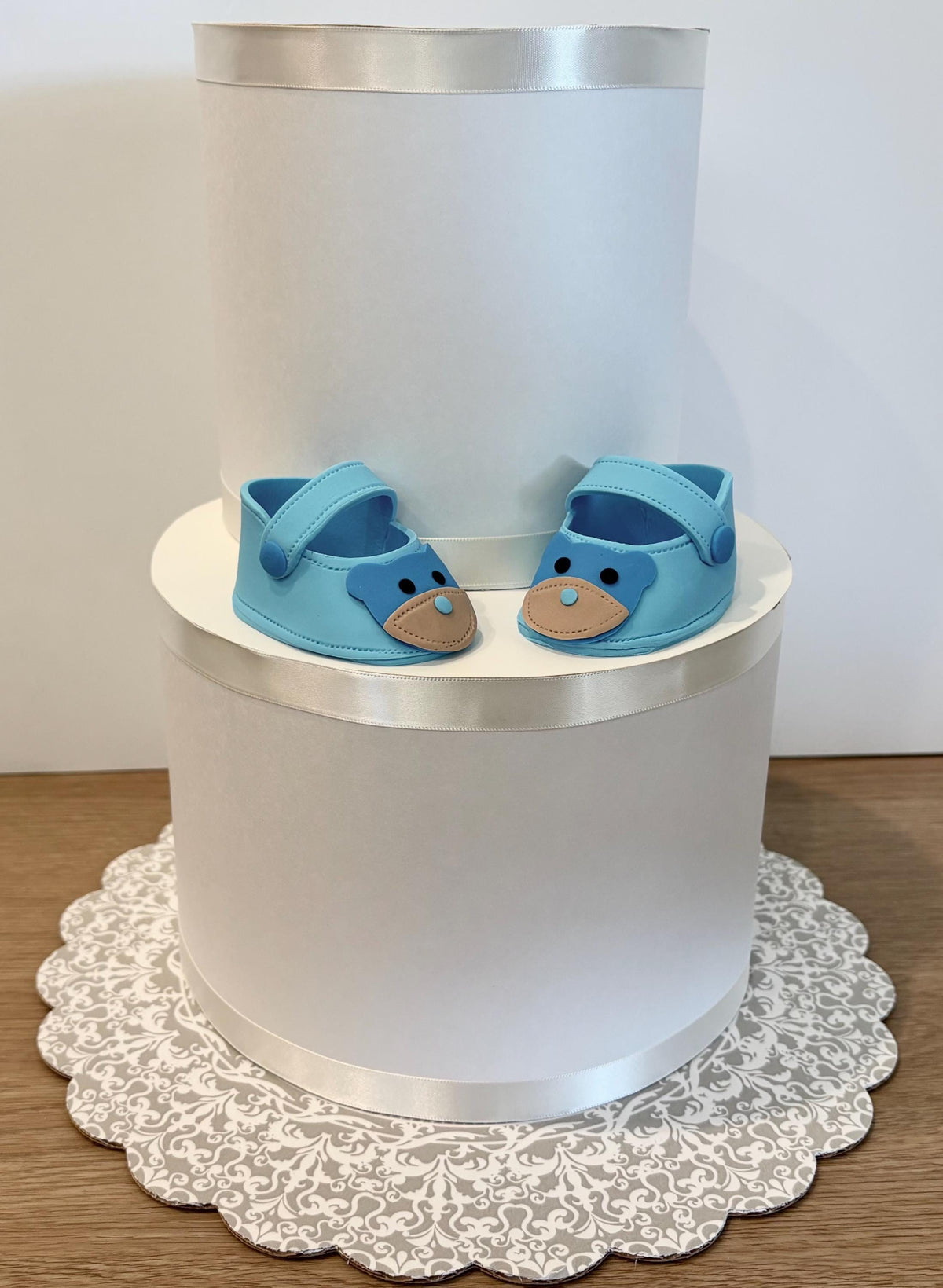 Light blue fondant shoes.