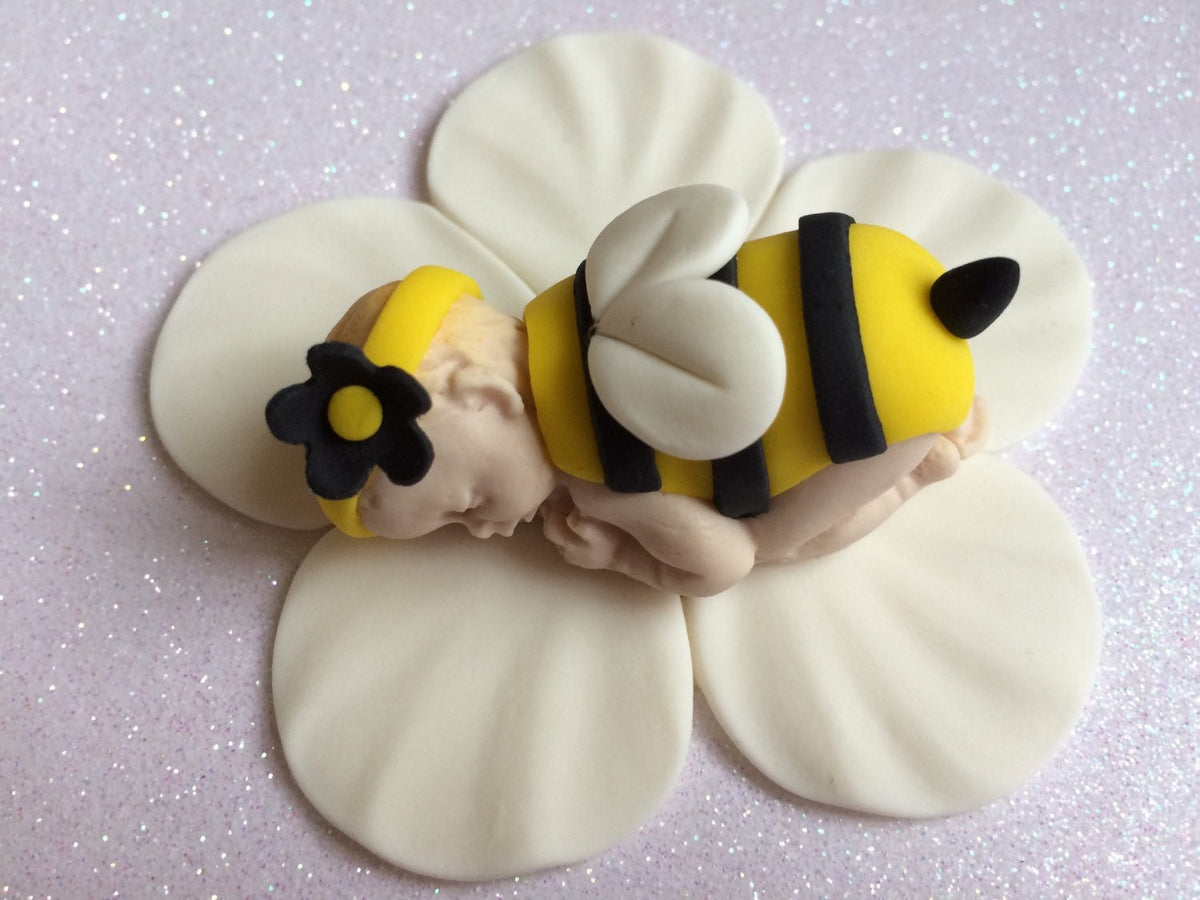 Fondant Bumble Bee Baby Girl Cake Topper