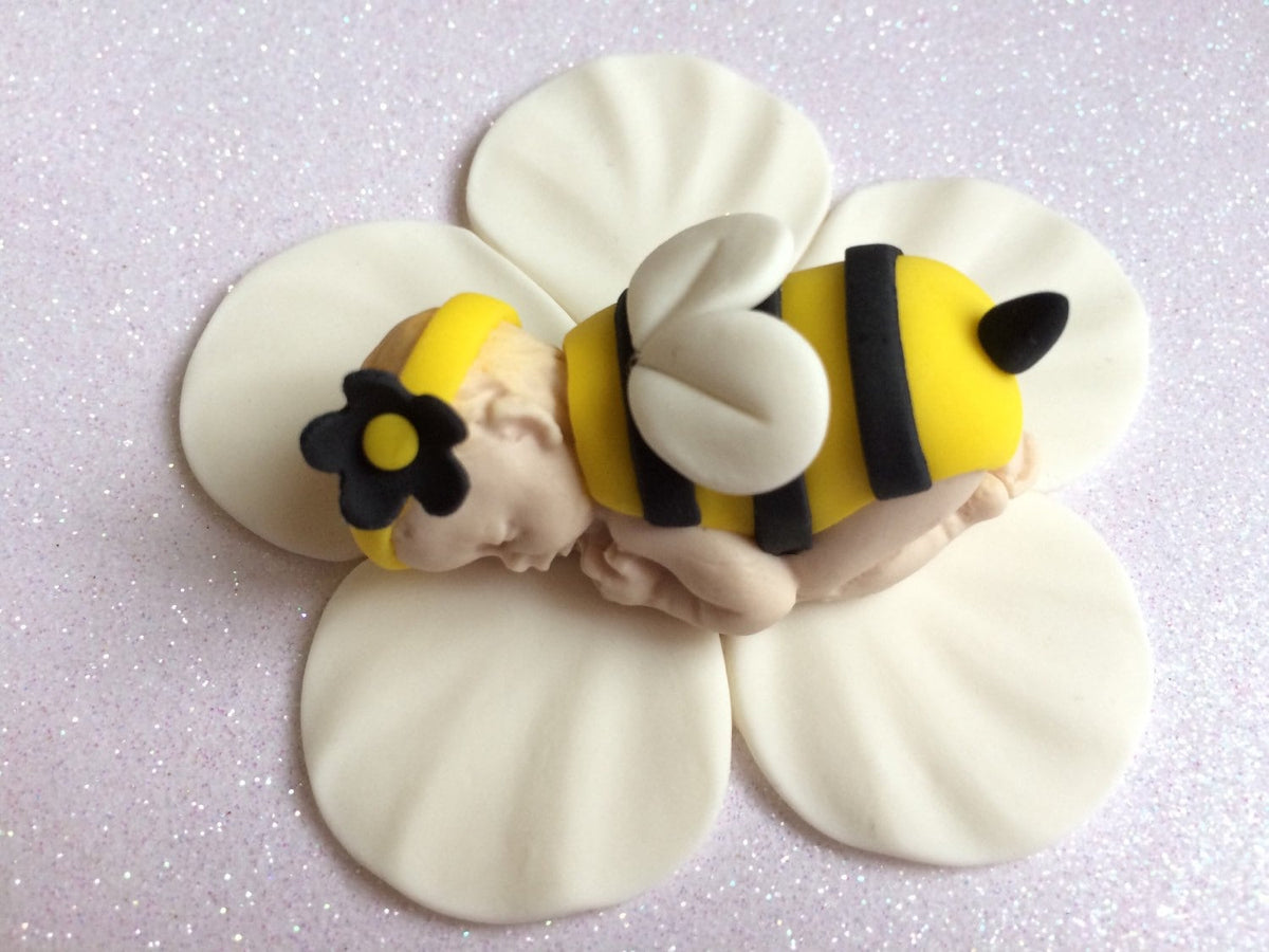 Fondant Bumble Bee Baby Girl Cake Topper