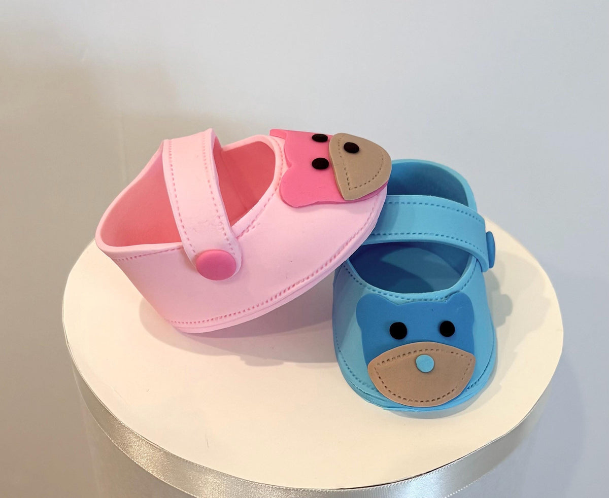 Gender Reveal Fondant Baby Shoes Cake Topper – Boy Girl Edible Decoration