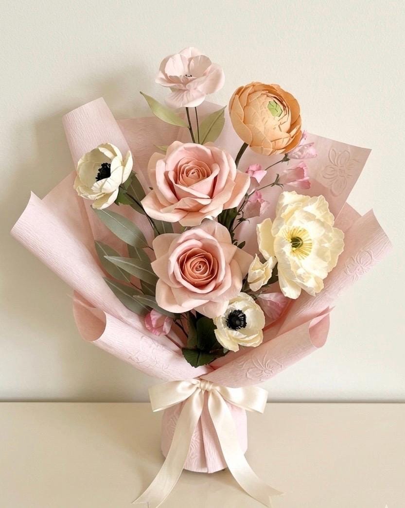 Pink Roses Bouquet - Paper Flowers - Handmade Eco Friendly