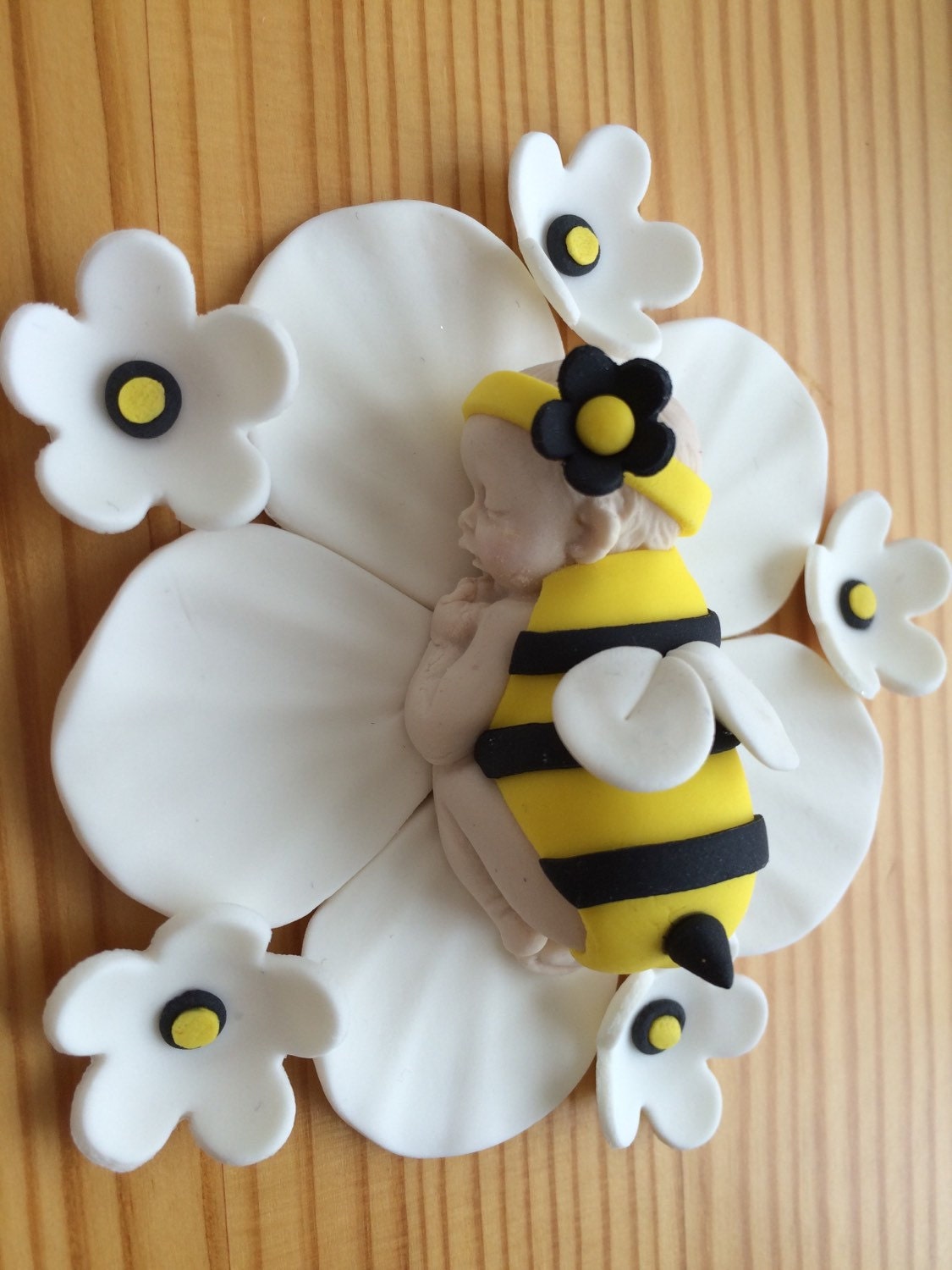 Fondant Bumble Bee Baby Girl Cake Topper